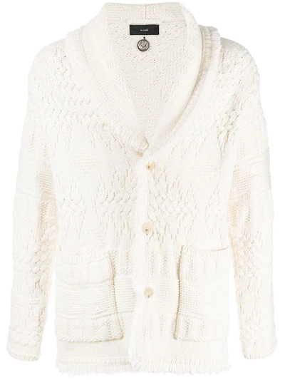 Shop Alanui Shawl-collar Cable-knit Cardigan In Neutrals