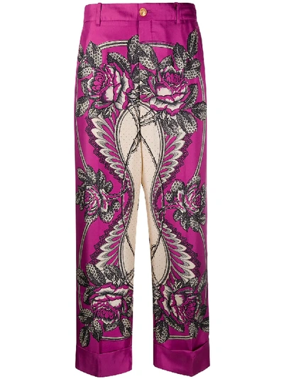 Shop Gucci Floral Print Palazzo Trousers In Pink