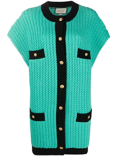 Shop Gucci Cable Knit Short-sleeved Cardigan In Green