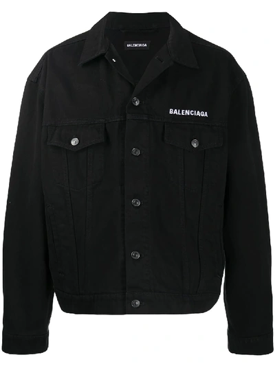 Shop Balenciaga Logo Denim Jacket In Black