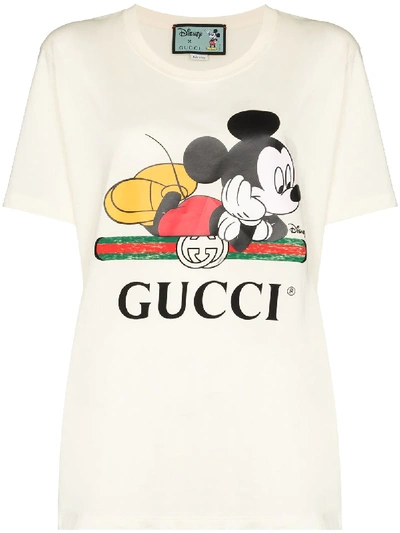 Shop Gucci Mickey Mouse Logo T-shirt In White