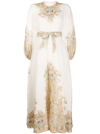 Shop Zimmermann Paisley Print Flared Dress In Neutrals