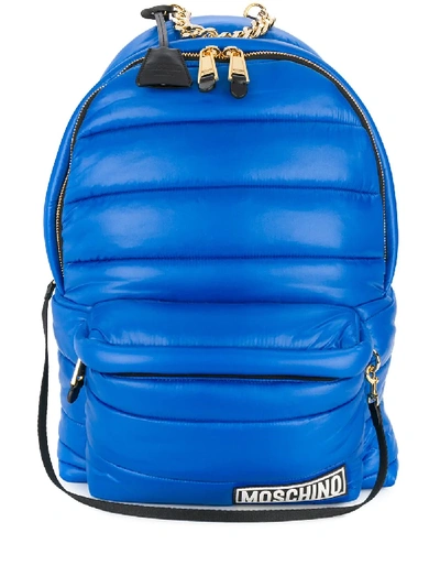 Shop Moschino Hood Detailed Padded Backpack In Blue