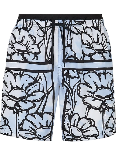 Shop Fendi X Joshua Vides Floral Print Swim Shorts In Blue