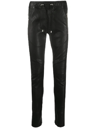 Shop Balmain Skinny Leather Trousers In Black