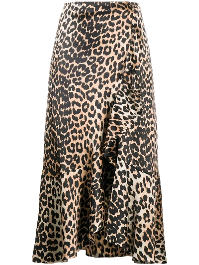Shop Ganni Leopard Print High-waisted Skirt In Neutrals