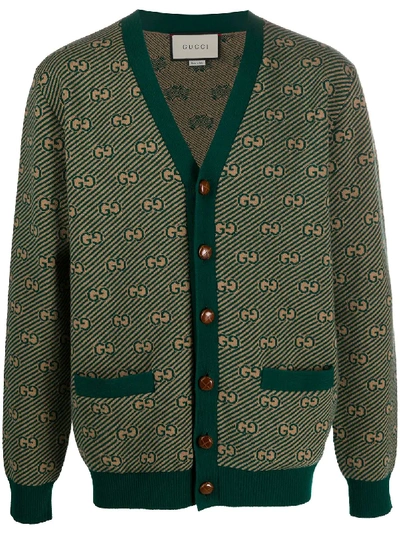 Shop Gucci Gg Jacquard Cardigan In Green