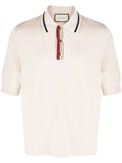 Shop Gucci Web-trimmed Polo Shirt In Neutrals
