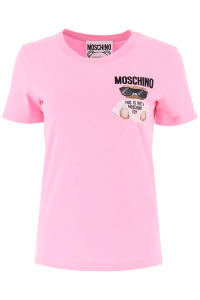 Shop Moschino Teddy Bear Embroidery T-shirt In Pink