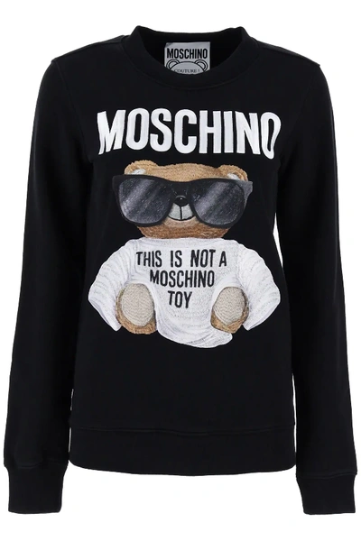Shop Moschino Teddy Bear Embroidery Hoodie In Black