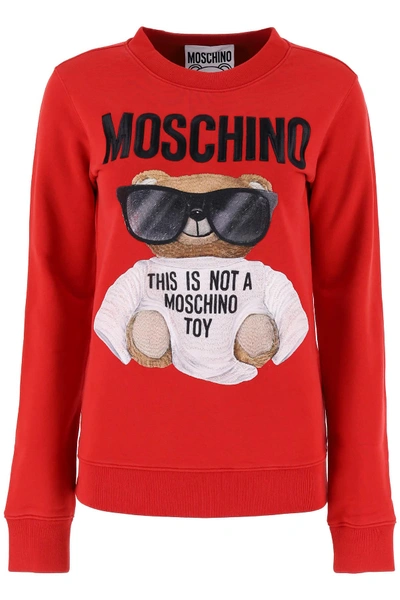 Shop Moschino Teddy Bear Embroidery Hoodie In Red
