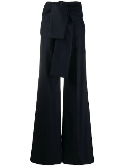 Shop Victoria Victoria Beckham Tie-waist Wide-leg Trousers In Blue