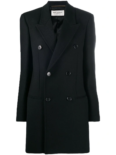 Shop Saint Laurent Double-breasted Coat In Black