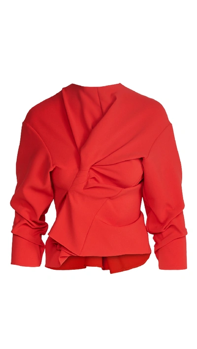 Shop A.w.a.k.e. 3/4 Sleeve Asymmetric Drape Front Top In Red