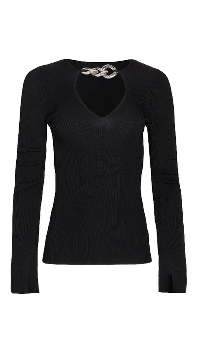 Shop Alexander Wang V Neck Pullover With Split Cuff & Chain In Black