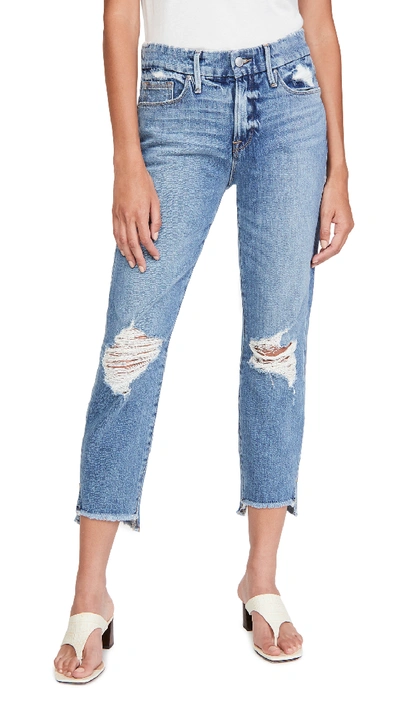 Shop Good American Good Girlfriend Jeans With Side Step Hem Blue448