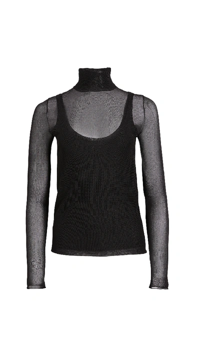 Shop Proenza Schouler White Label Turtleneck Layered Knit Top In Black