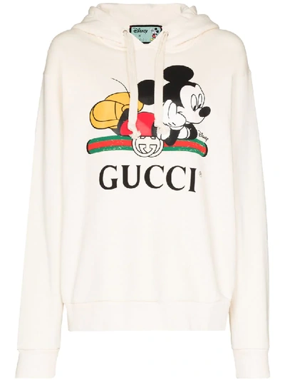 Shop Gucci Mickey Mouse Print Hoodie In White