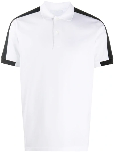 Shop Prada Contrasting Panel Detailed Polo Shirt In White