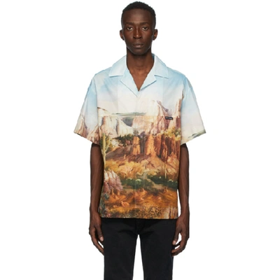 Shop Palm Angels Multicolor Canyon Bowling Shirt In Light Blue