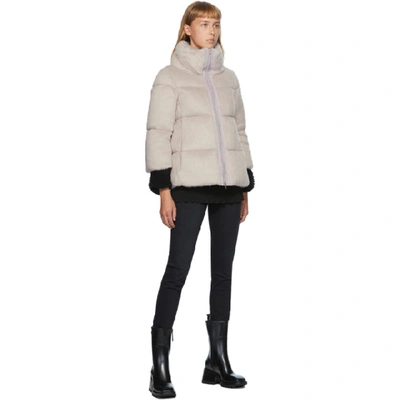 Shop Herno Purple Down Woolfur Crop Sleeve Jacket In 4150 Blush