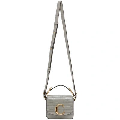 Shop Chloé Grey Croc Mini ' C' Bag In 039 Stormyg