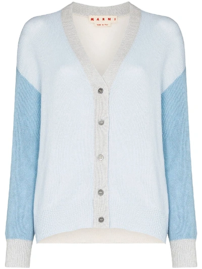 Shop Marni Contrasting-sleeve Buttoned Cardigan In Blue