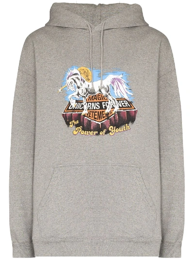 Shop Vetements Magic Unicorn Print Hoodie In Grey