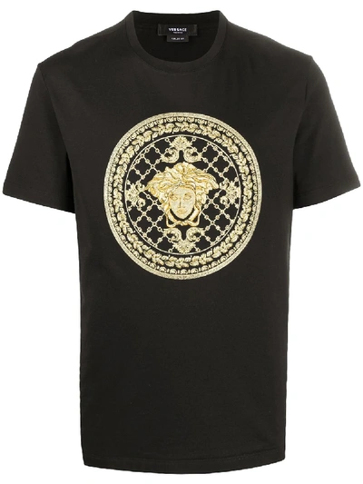 Shop Versace Embroidered Medusa Motif T-shirt In Black