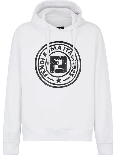 Shop Fendi Logo Print Hoodie In White