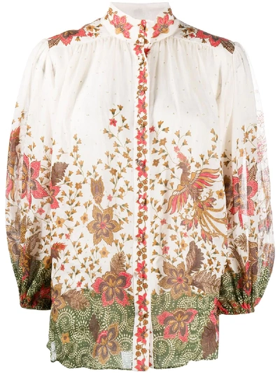 Shop Zimmermann Empire Batik Floral-print Shirt In Neutrals