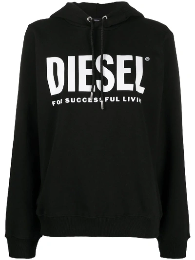Shop Diesel F-ang Logo Print Hoodie In Black