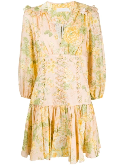 Shop Zimmermann Floral Mini Dress In Neutrals