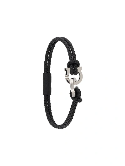 Shop Ferragamo Gancini Braided Bracelet In Black