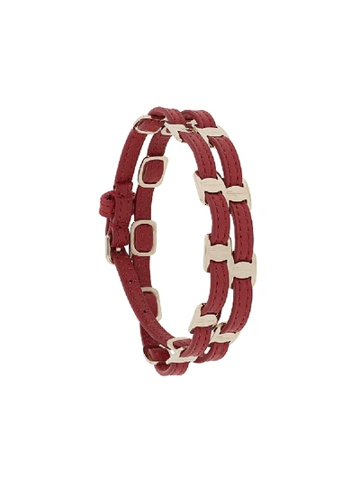 Shop Ferragamo Vara Double-strap Buckle Bracelet In Red