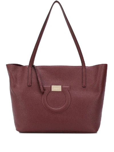 Shop Ferragamo Medium Gancini Tote Bag In Brown