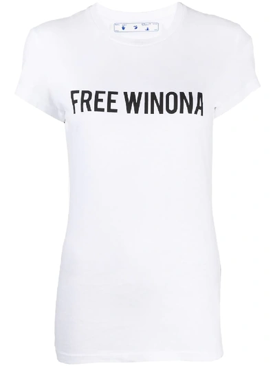 Shop Off-white Slogan-print Cotton T-shirt In White