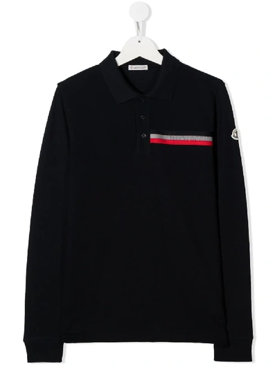 Moncler Long Sleeve Embossed Logo Shirt In Blue