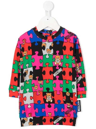 Shop Moschino Puzzle-print Sweatshirt Dress In Pink