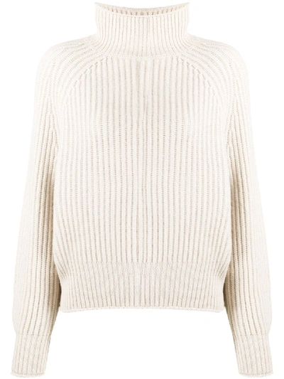 Shop Allude Ribbed Knit Jumper In Neutrals