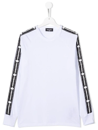 Shop Dsquared2 Teen Logo-tape Crew-neck Sweatshirt In White