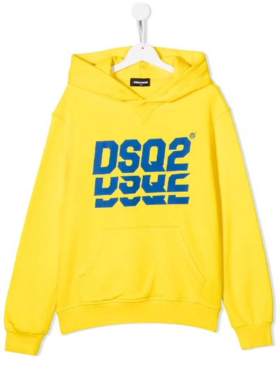 Shop Dsquared2 Teen Dsq2 Print Hoodie In Yellow