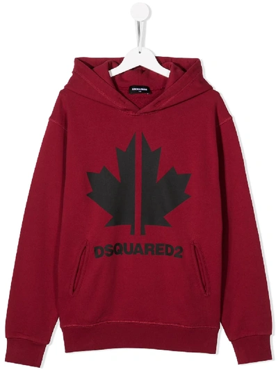 Shop Dsquared2 Teen Logo Print Hoodie In Red