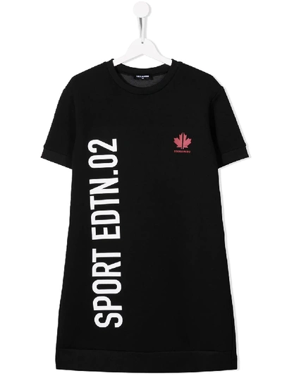 Shop Dsquared2 Teen Logo Print T-shirt Dress In Black