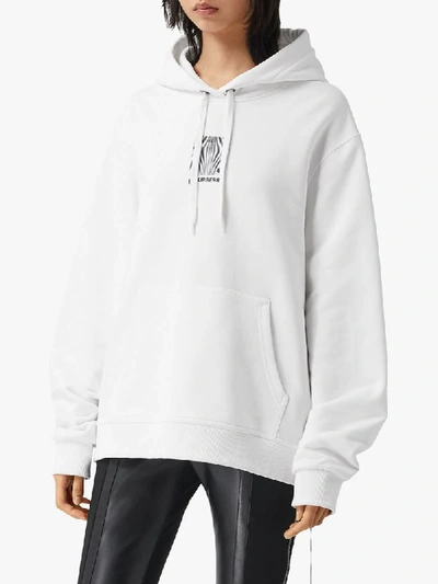Shop Burberry Montage-print Cotton Hoodie In White