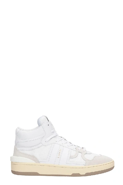 Shop Lanvin Clay Mid Sneakers In White Leather And Fabric