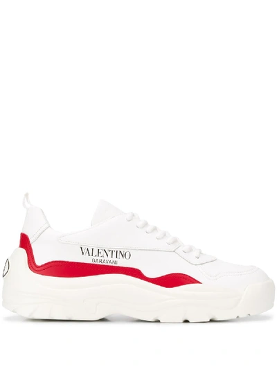 Shop Valentino White Leather Gumboy Sneakers In White Red