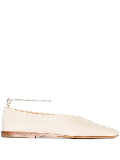 Shop Jil Sander White Leather Flats In Beige