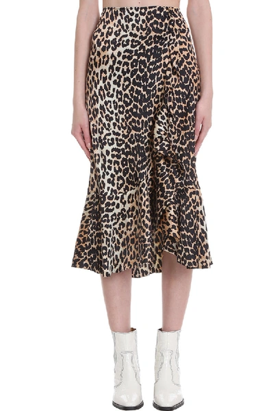 Shop Ganni Skirt In Animalier Silk