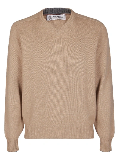 Shop Brunello Cucinelli V-neck Cashemre Sweatshirt In Brown